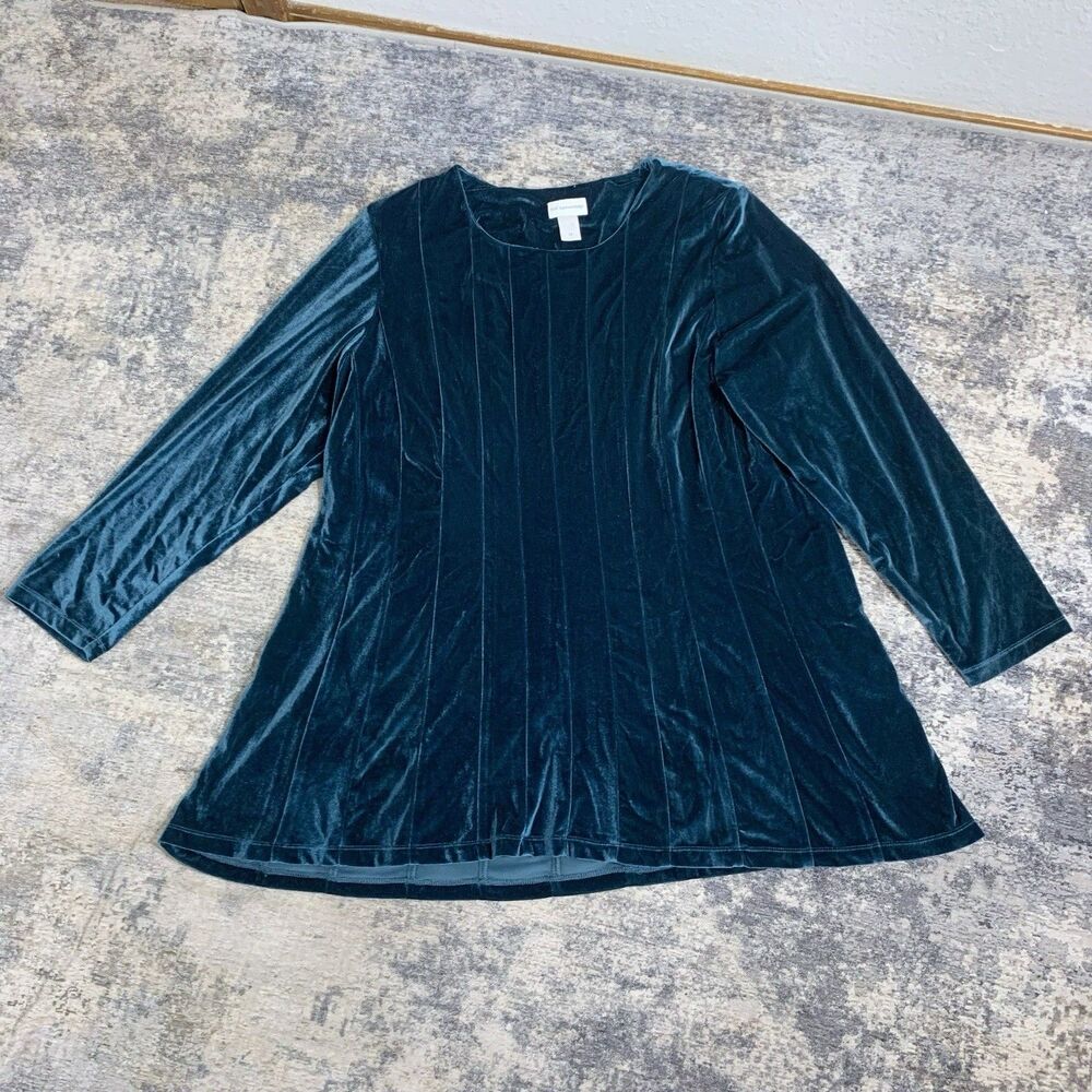 Soft Sorroundings Green Velvet Tunic Blouse Plus Size 3X Women’s